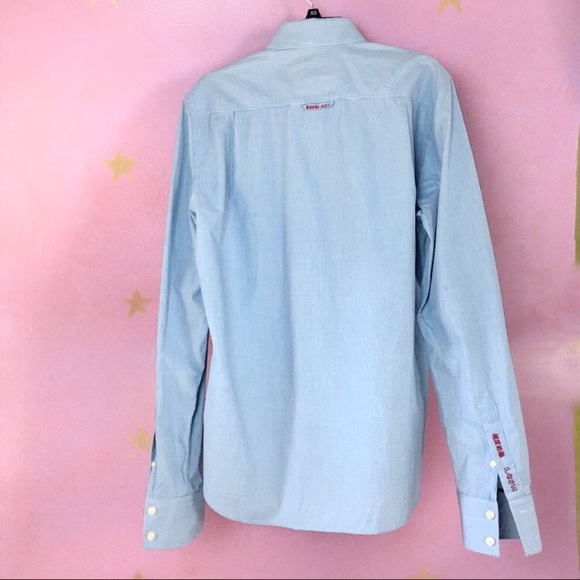 SUPERDRY BUTTON DOWN BLUE WHITE DRESS SHIRT SZ XL - Picture 3 of 8